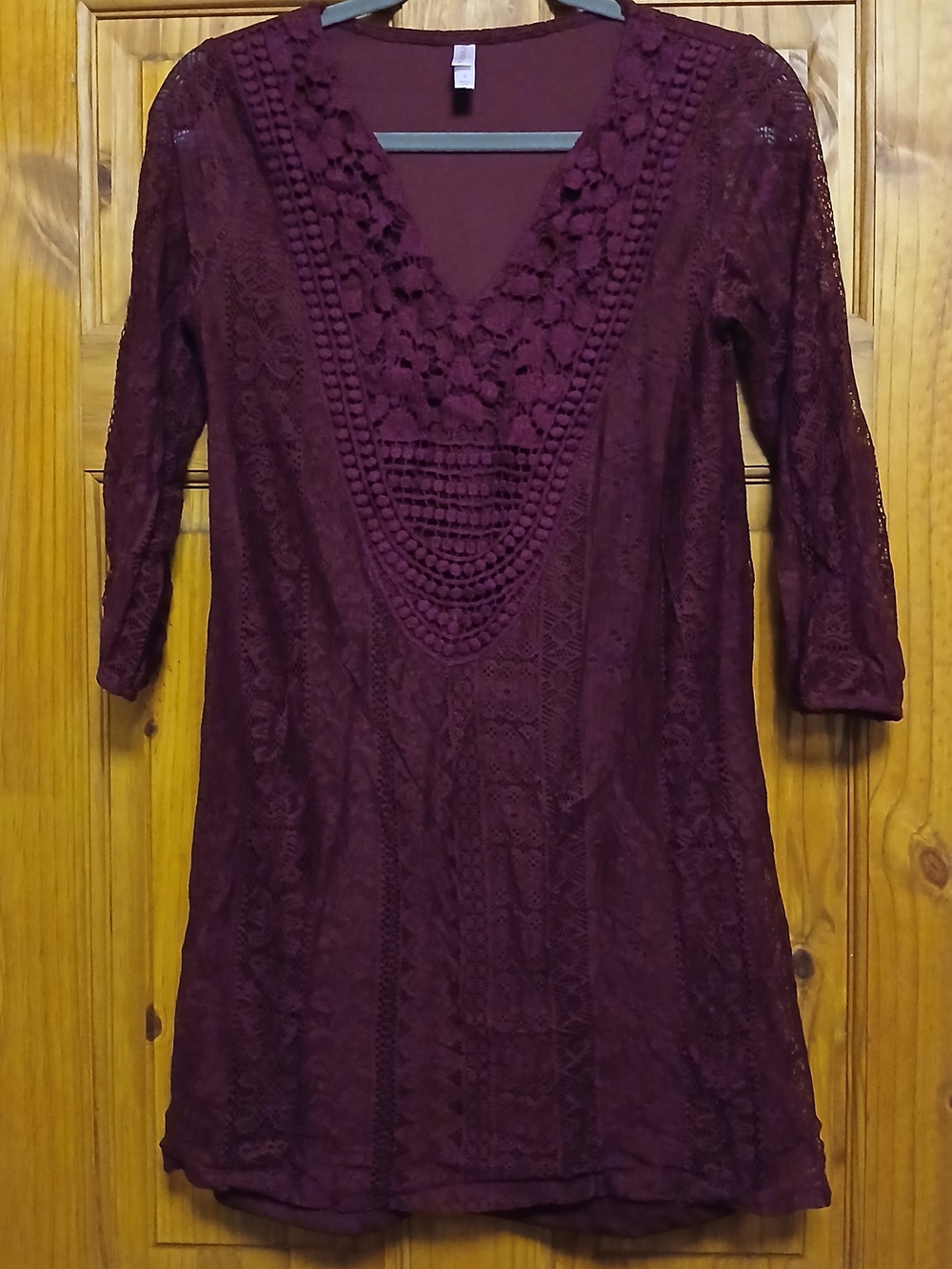 Xhilaration Burgundy Lace V-Neck Dress